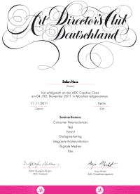 Stefan Haas - Art Directors Club Design Urkunde